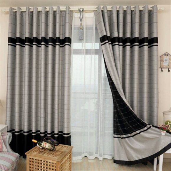 Jossiomi Rideaux à Largeur Grand Style Européen en Jacquard Gaufré Noir et Argent - 8 Panneaux avec Voilages.