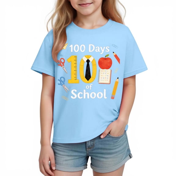 FAHXNVB Back To School T-Shirts for Girls Crewneck Soft Cotton Breathable Tees Tops Retro Graphic Print Casual Fashion Shirts 3-10 Years