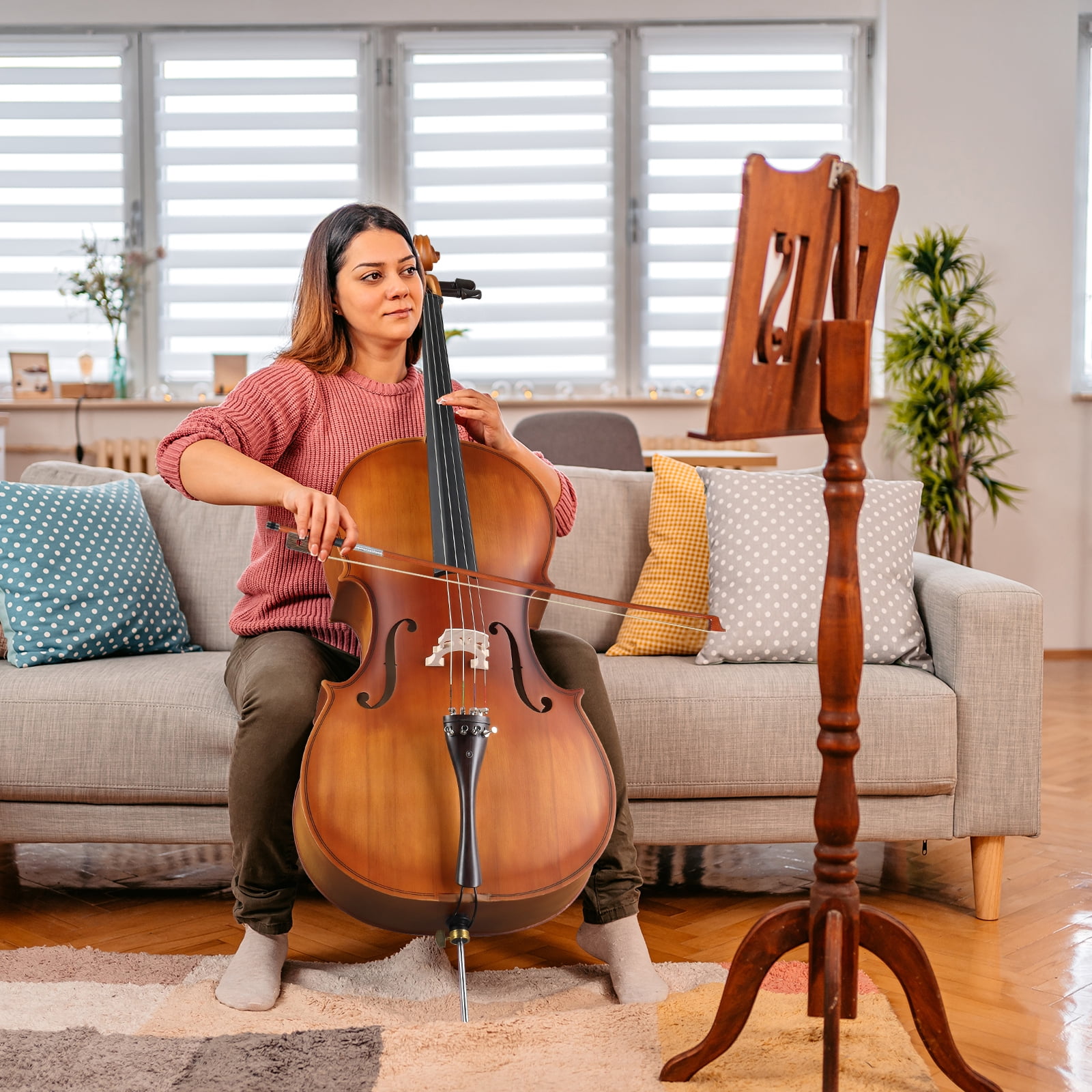 Ktaxon 4/4 Full Size Cello, Matte Natural Color, Beginner Set with Bag, Bow, Rosin and Bridge