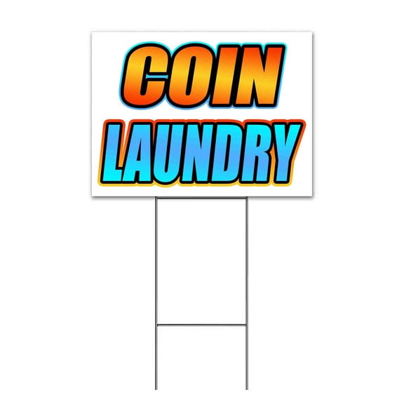 Coin Laundry (18" x 24") Yard Sign, Includes Metal Step Stake