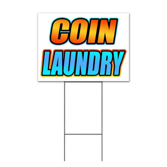 Coin Laundry (18" x 24") Yard Sign, Includes Metal Step Stake