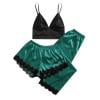 

BIZIZA Women Pajama Sets 3 Piece Shorts and Pants V-Neck Cami Crop Top Solid Color Satin Lingerie Sleepwear Underwear Green S