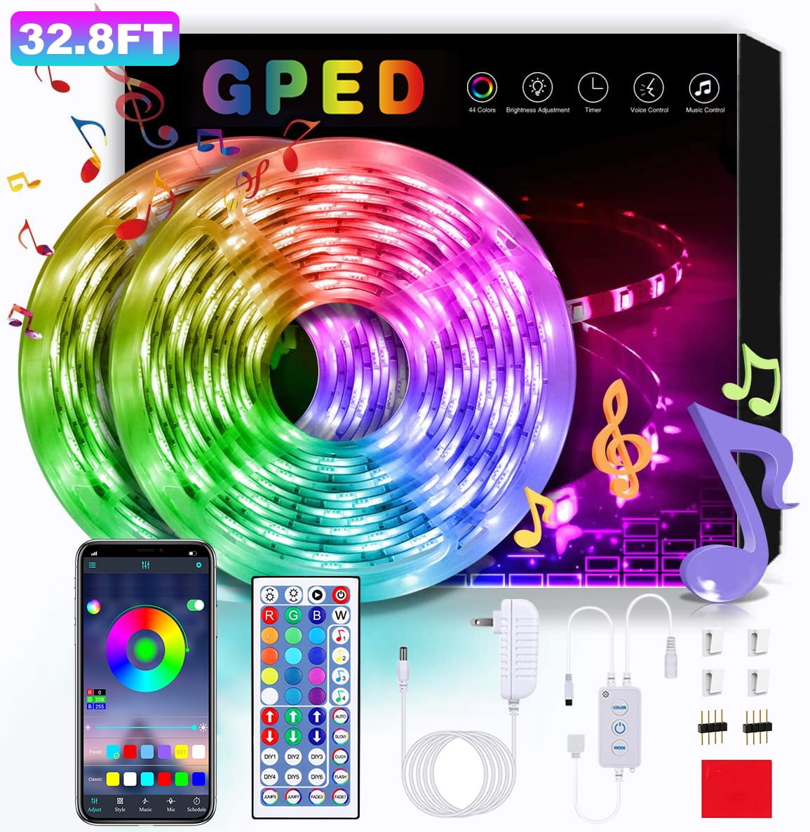 40 Ft Led Strip Lights Bluetooth RGB 5050 Led Music Sync Color Changing 