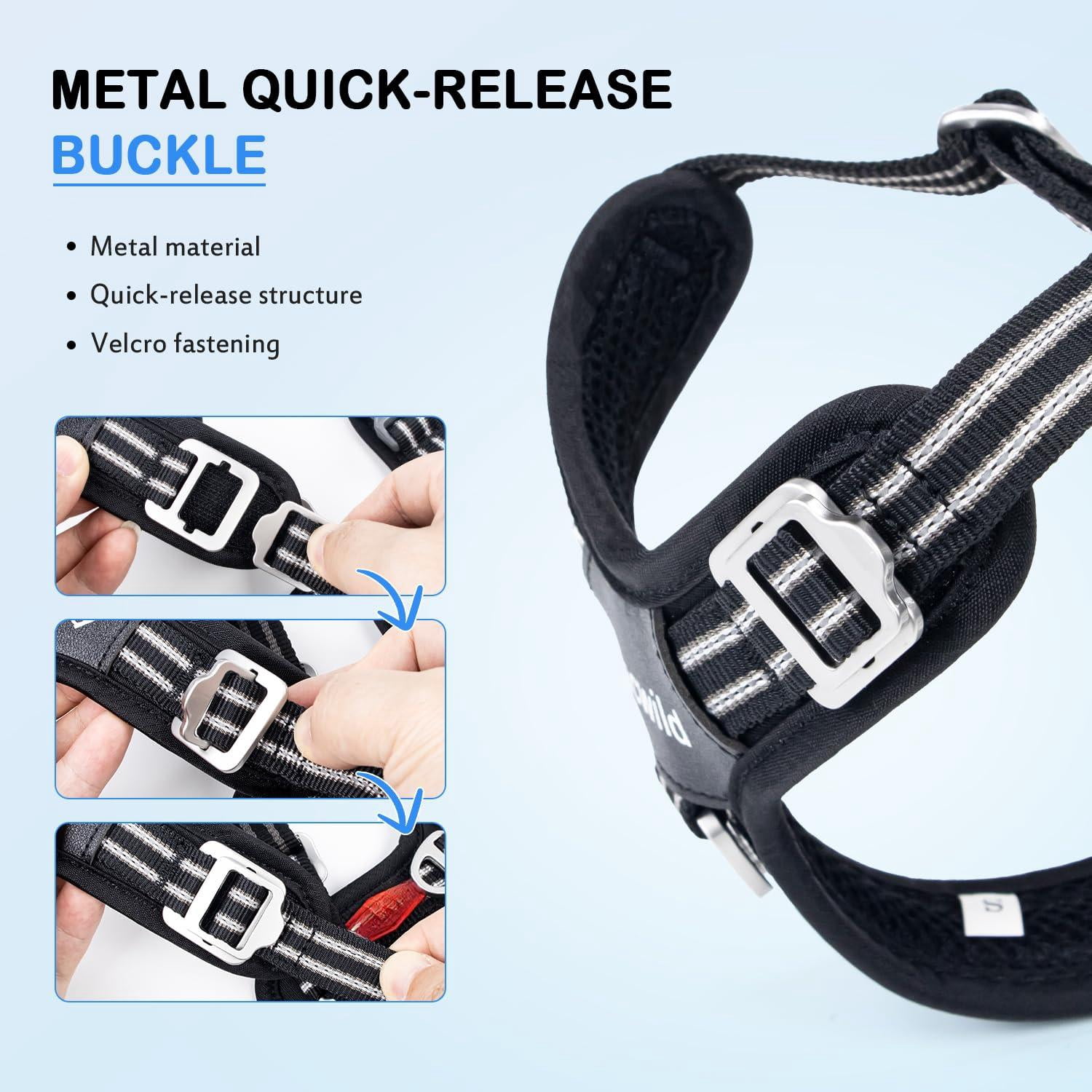 No Pull Dog Harness - Adjustable Reflective Vest With Metal Snap  Soft Breathable Mesh Choke Puppy Easy To Put On & Take Off (black Small)