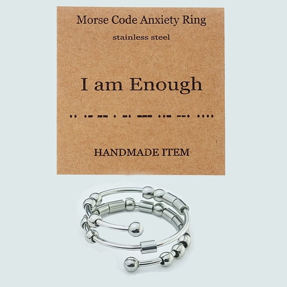 304 Stainless Steel Rotating Cuff Rings I am Enough Fidget Spinner Ring for Calming Worry Meditation Stainless Steel color Inner Diameter: Adjustable