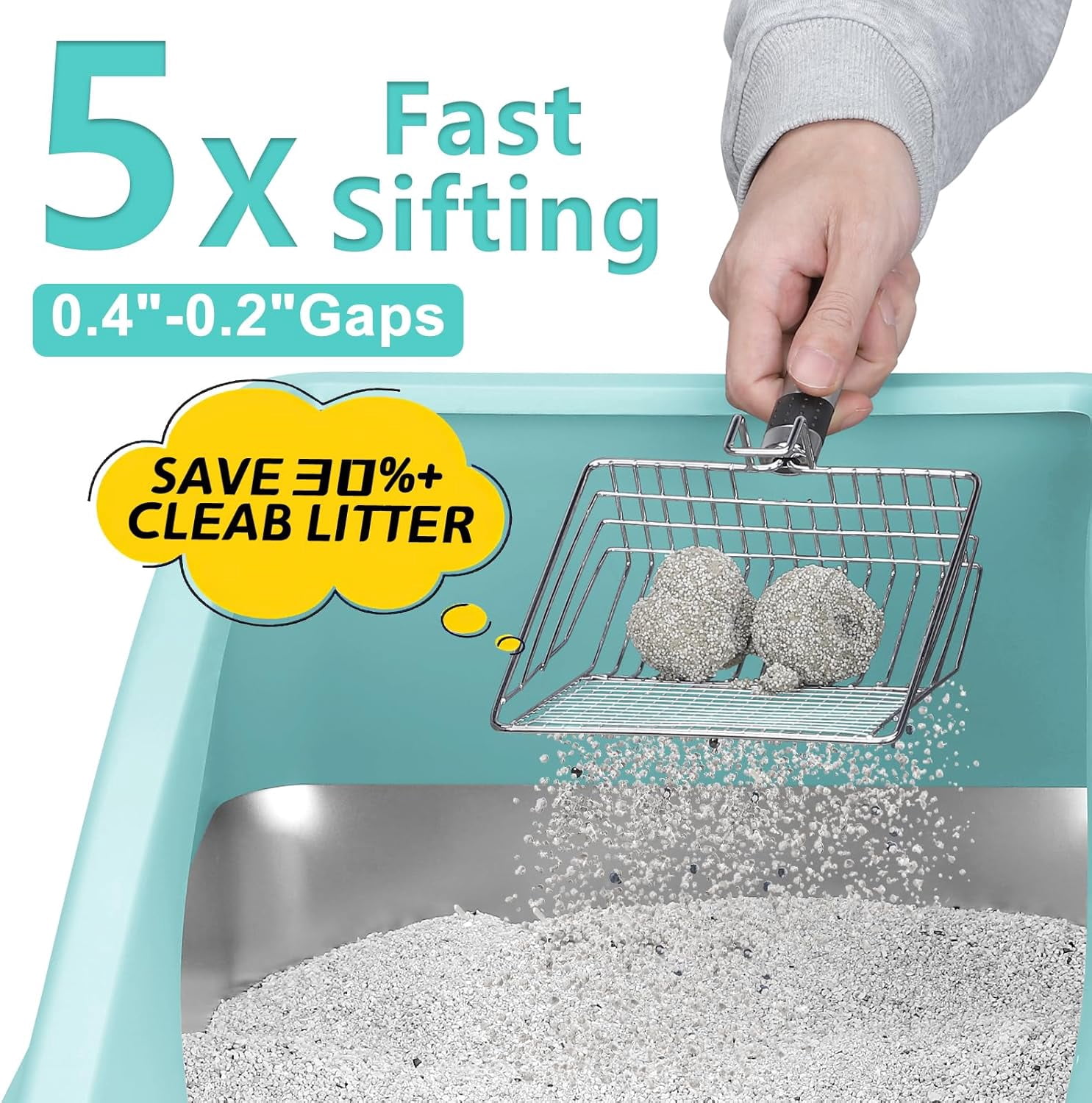 High Sided, Anti-Urine Leakage Stainless Steel Litter Box, XL Enclosed Cat Litter Boxes with Lid for Big Cats, Non-Stick Bottom, Includes Litter Mat & Metal Scoop