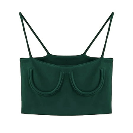 

Sexy Knitted Chest Crescent Moon Slash Camisole Women s Spaghetti Strap Crop Top Strappy Bra Tank Vest Tee Short Green