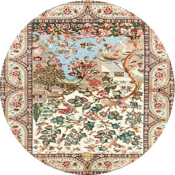Ahgly Company Machine Washable Indoor Round Traditional Gold Brown Area Rugs, 3' Round