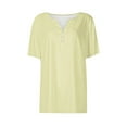 thumbnail image 3 of WIZUTIZ Womens Tops Pure Colour Linen Plus Tshirts V-Neck Ladies Tshirt Retro Solid Breathable Tee Plus Size Flowy Athletic Tops Shirts Comfy Cotton Soft Short Sleeve T-shirt Blouse, 3 of 4
