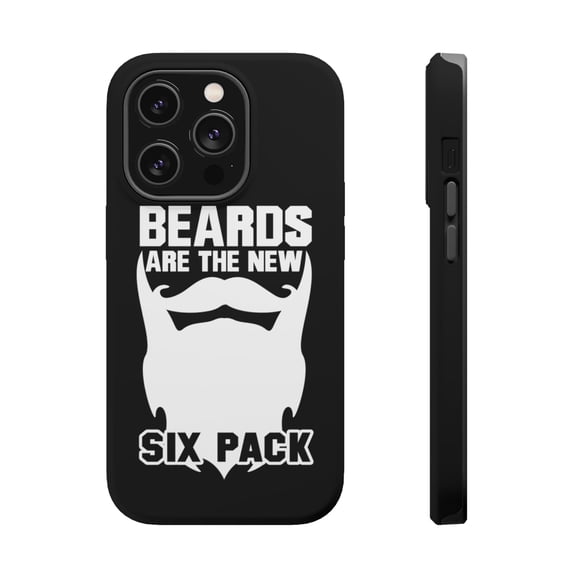 DistinctInk Tough Case for Apple iPhone 15 PRO (6.1" Screen), Compatible with MagSafe Charging - Beards are the New Six Pack