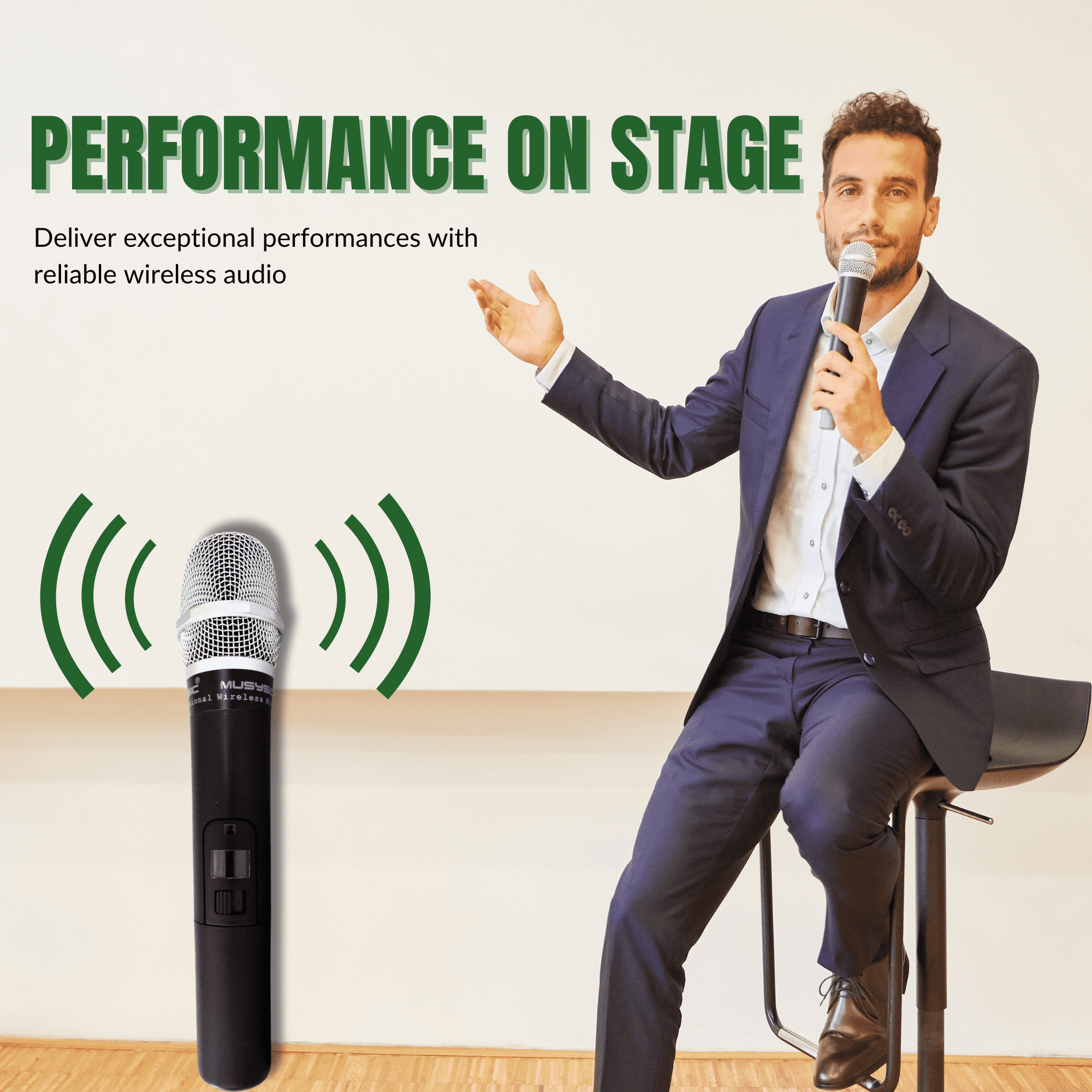 MUSYSIC MU‑U4‑HL Professional 4‑Channel UHF Wireless Microphone System – 2 Handheld + 2 Lavalier/Headset Mics, 480–580 MHz, 300 ft Range, Rackmount Receiver