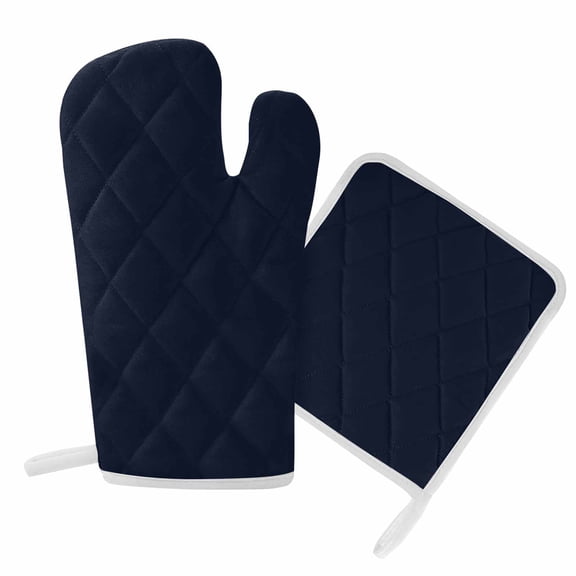 Oven Mitts and Pot Holder Set for Kitchen, Solid Color Kitchen Oven Gloves Heat Resistance Non-Slip Surface Potholders Dark Blue Hot Pads Sets for Cooking Baking Grilling BBQ