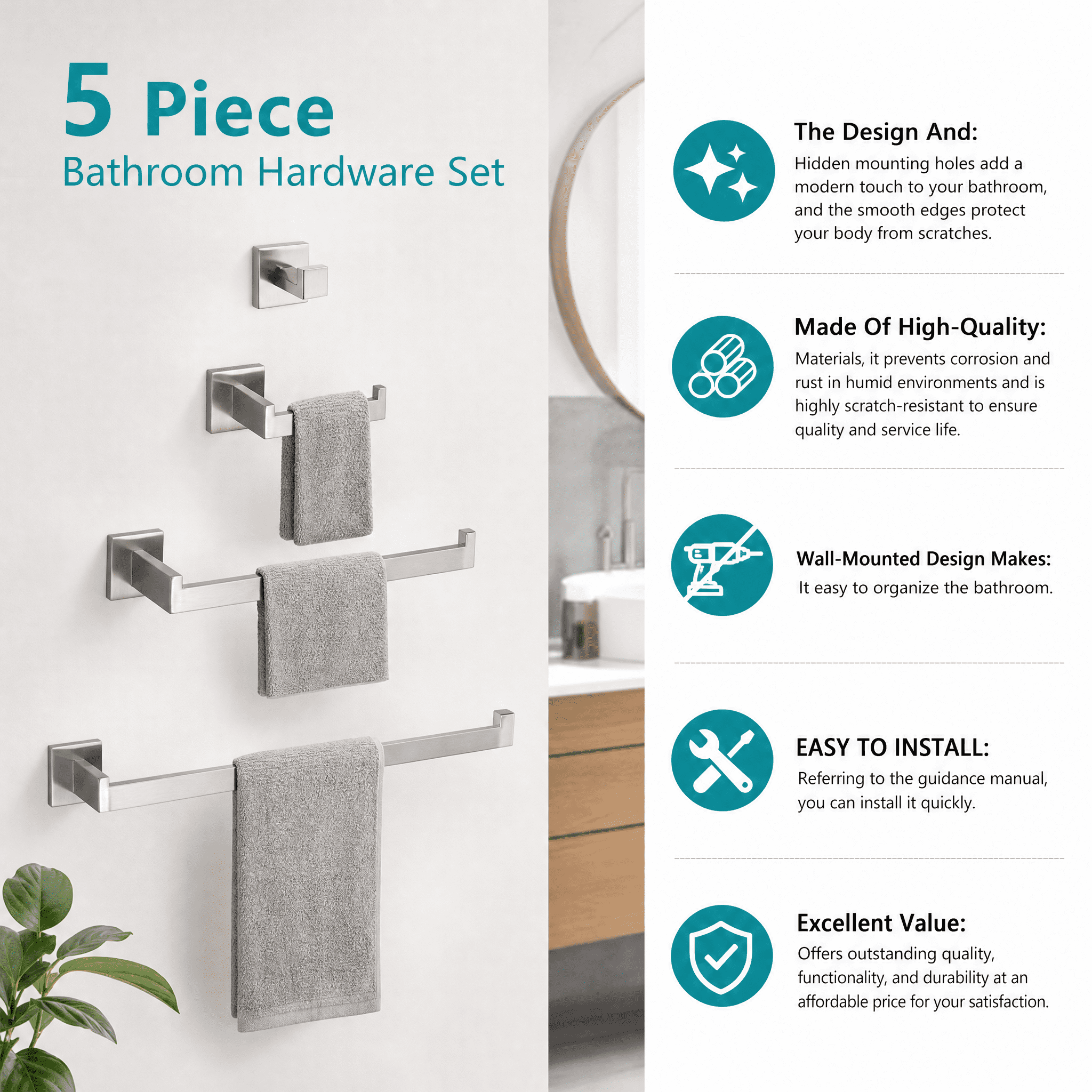 5 Piece Bathroom Hardware Set