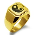 thumbnail image 1 of Stainless Steel Floral Yin Yang Engraved Square Flat Top Biker Style Polished Signet Ring, 1 of 1