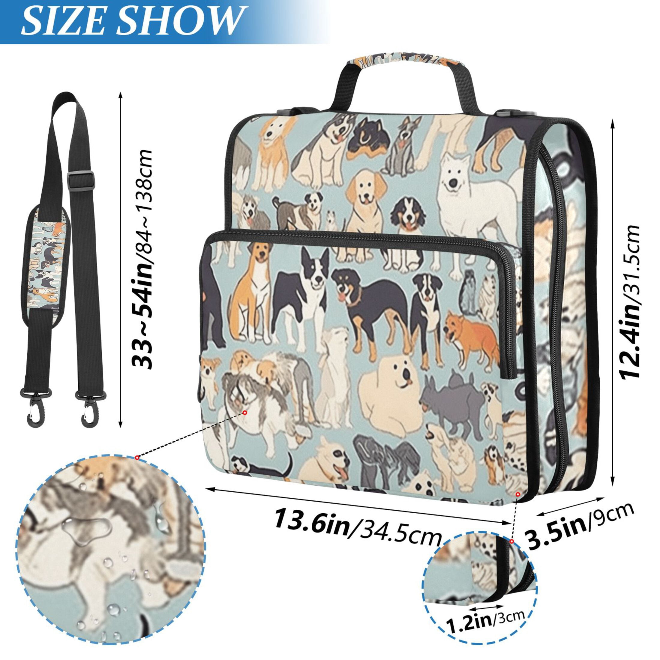 3 Ring Zipper Binder with Shoulder Strap Waterproof Trapper Keeper 2 Inch D-Ring 500 Sheets Capacity All Kinds Of Dogs