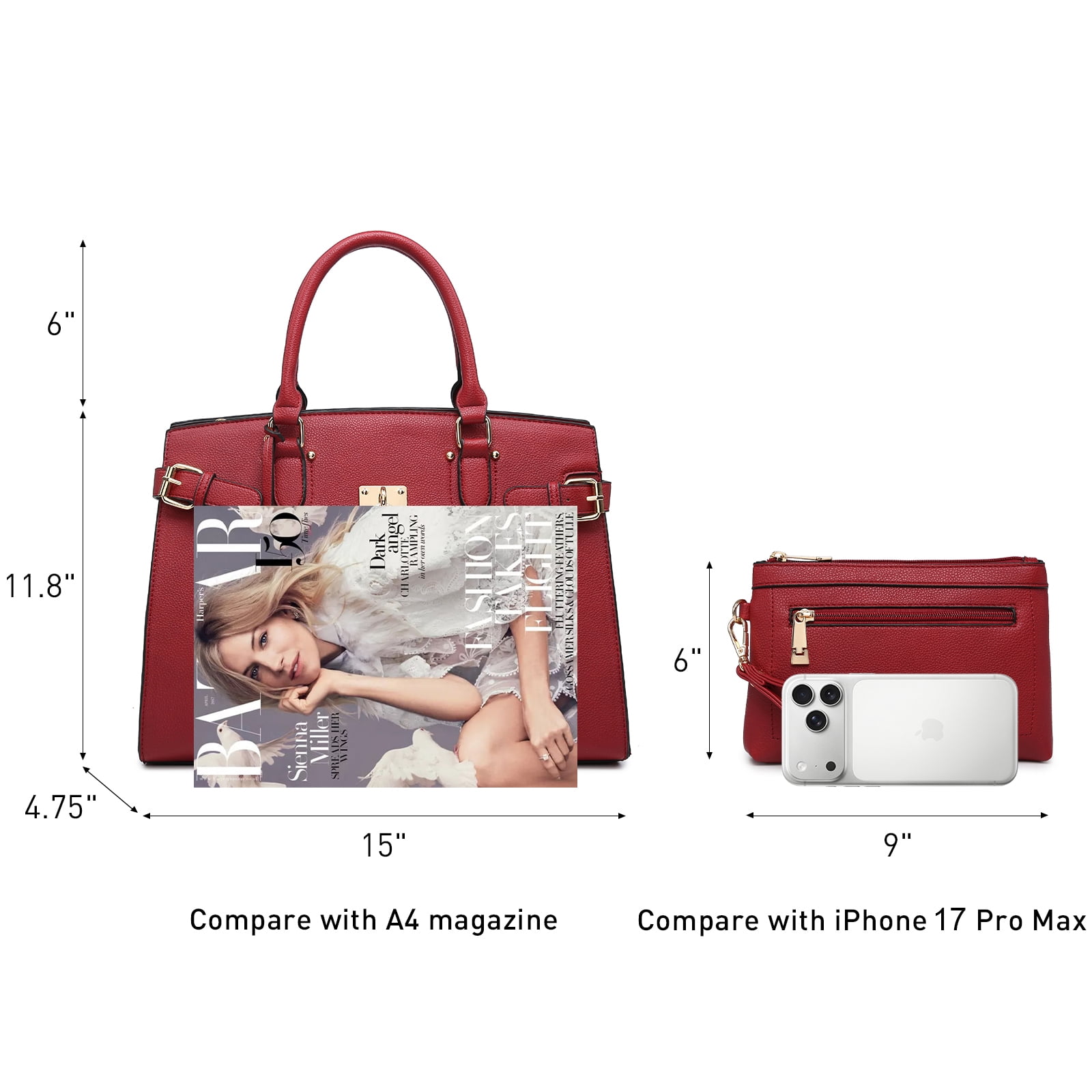 Female Satchel Handbags Shoulder Tote Top Handle Bags with Matching Wristlet Wallet