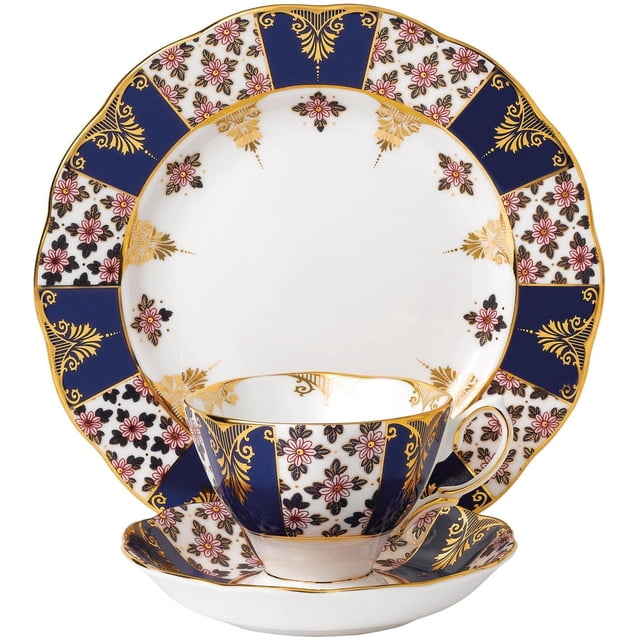 Juego de taza de té Royal Albert 100 Years Regency Blue de 3 piezas