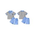 thumbnail image 2 of BemeyourBBs Toddler Baby Boys Mama's Little Dude Outfit Summer Clothes Short Sleeve Lapel Letter Embroidery Striped Button Shirt Tops and Pockets Shorts Set, 2 of 9