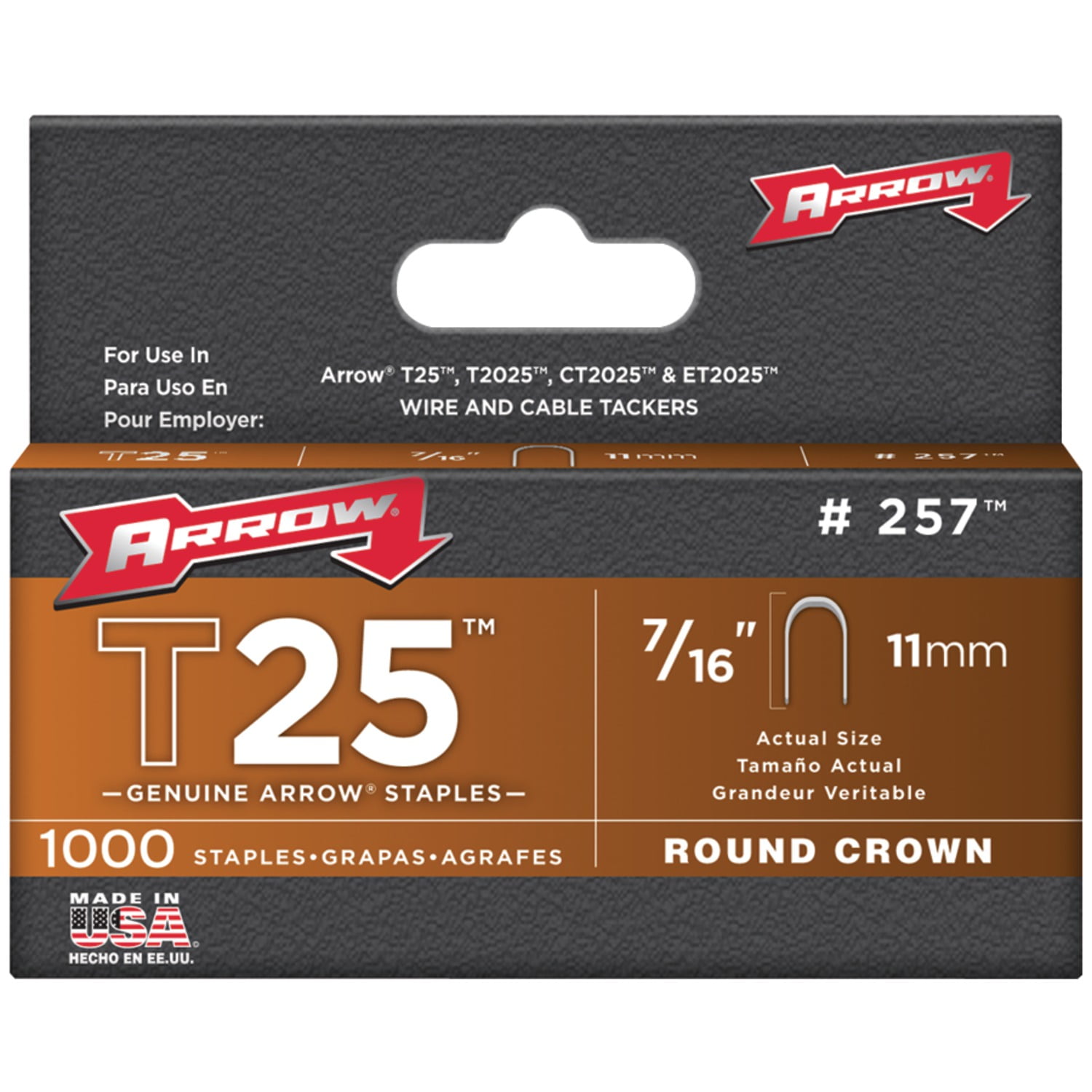 Arrow 7/16-Inch T25 Round Crown Staples, 1000 Count