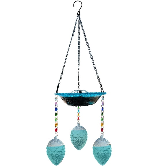 Hummingbird Feeder and Bird Bath for Outdoors 2-in-1 for Small Birds - Hummingbird Bath Fountain with 3 Blue Feeder Pots - Hanging Solar Bird Bath Fountains