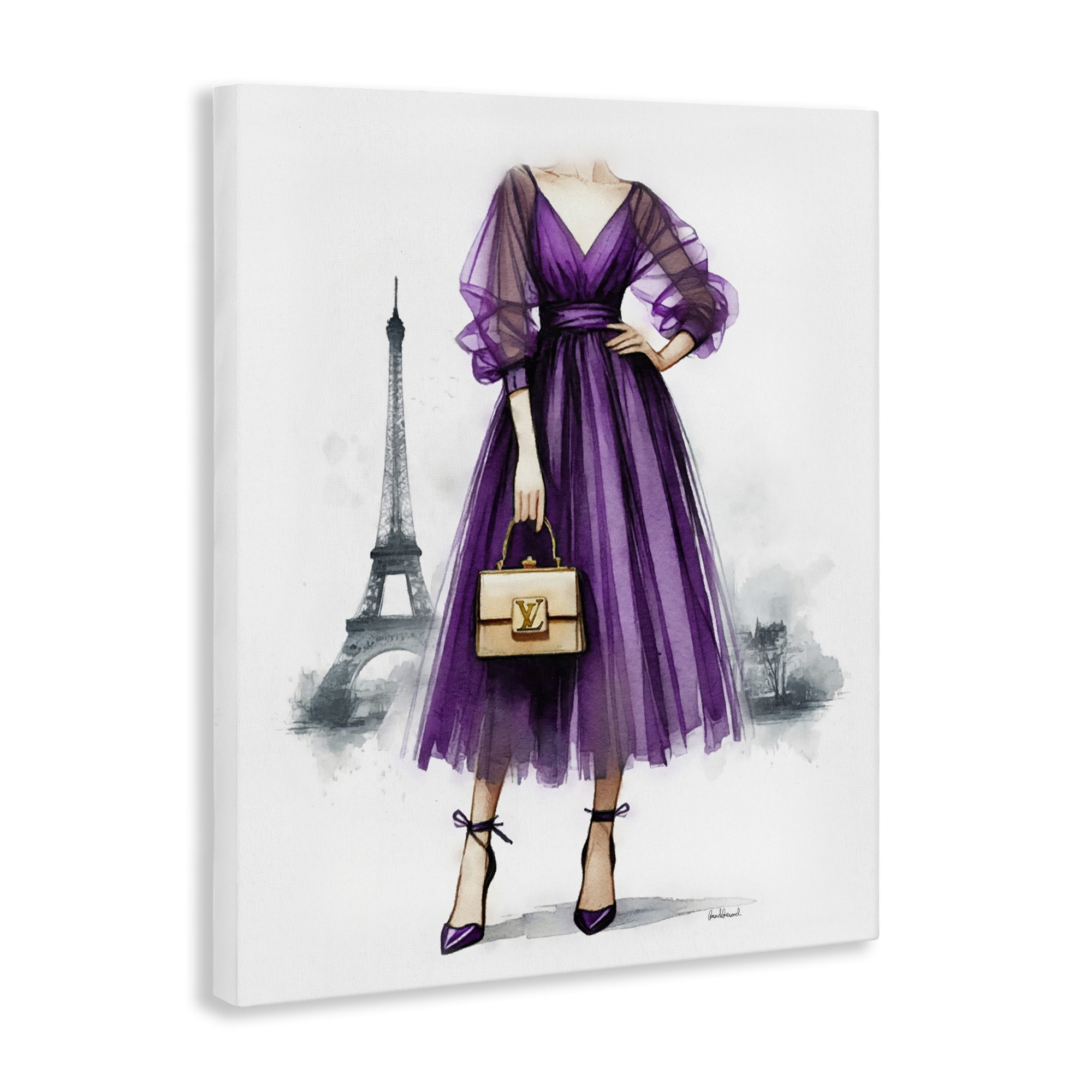 Stupell Industries Parisian Purple Dress Fashion Painting Wrapped Canvas Art Print Wall Art, 16 x 20
