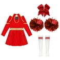thumbnail image 6 of Aiihoo Kids Girls Cheerleading Dress Cheer Leader Suit Long Sleeve Dance Leotard Dress with Stocking A Red 8, 6 of 6