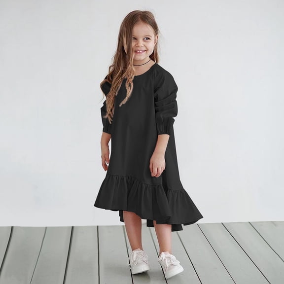 CHUOU Kids Little Girls Daily Dress Autumn Long Sleeve Solid Irregular Princess Dress Ruffle Casual Party Dresses Outfits Clothes