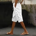 thumbnail image 2 of Pantalones capri con cintura elástica y botones laterales para mujer - Pantalones informales holgados de color liso, 2 of 5