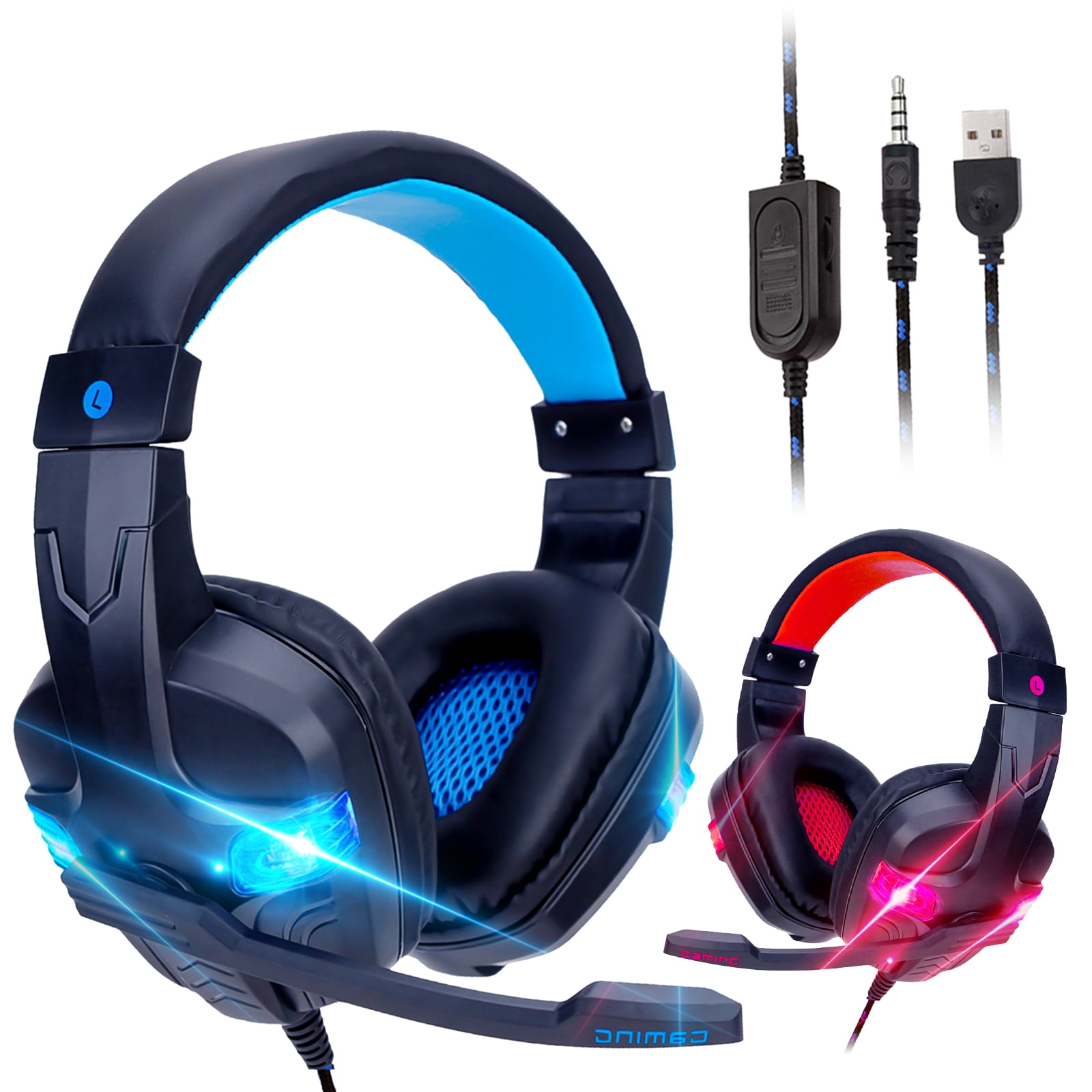 TSV Gaming Headset with 3D Surround Sound, PS4 Xbox One Headset with Noise Cancelling Mic &amp; LED Light, Gaming Chat Headset, Over-Ear Gaming Headphones for PC, Xbox One, PS4, Nintendo Switch