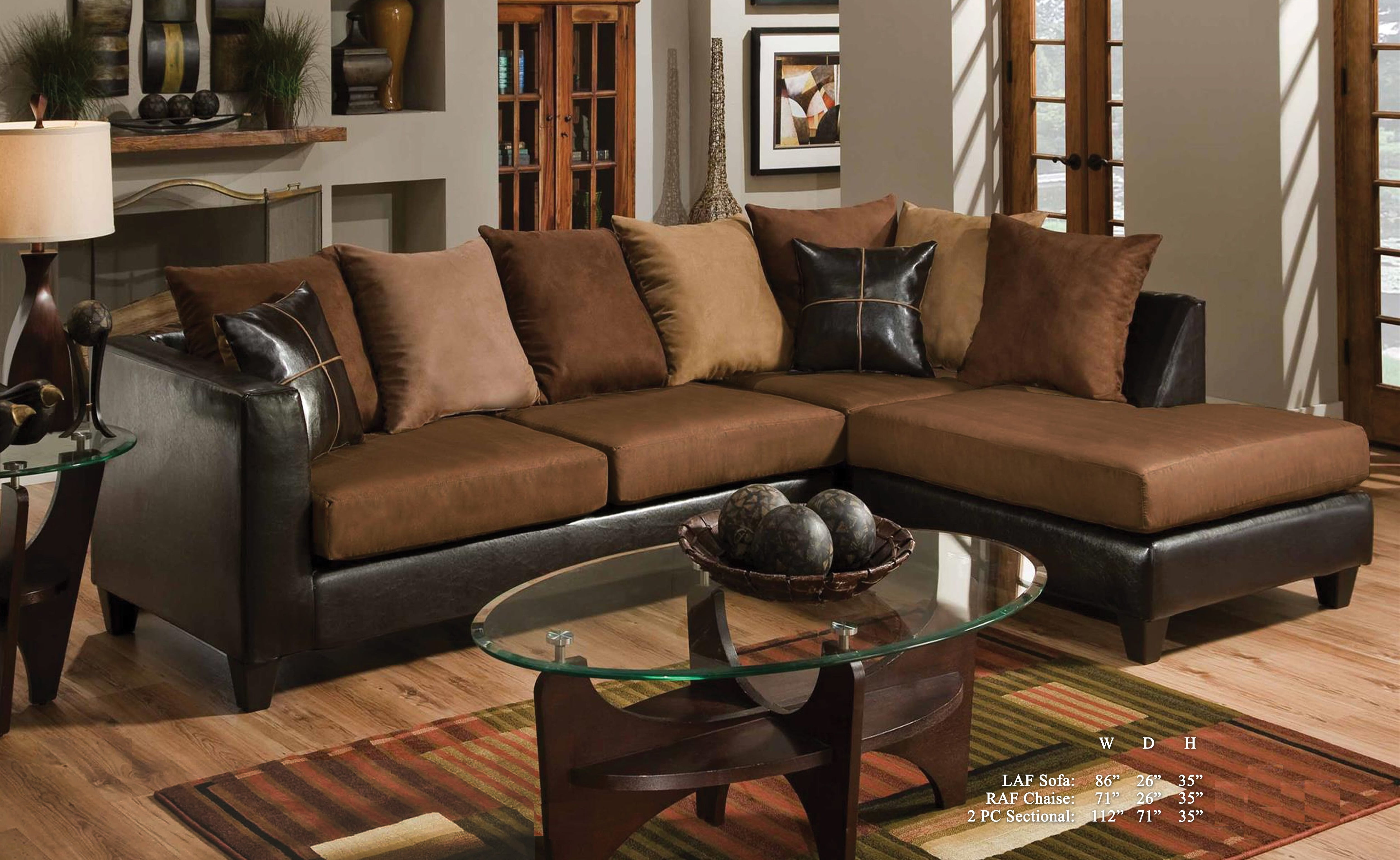 Casual Modern Small Living Room Furniture Sectional Sofa Set Brown Microfiber Chaise Cushion Couch