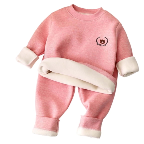 Posijego Toddler Boys Girls Winter Thermal Outfits Fleece Lined Long Sleeve Sweatshirts and Joggers 2 Piece Sets