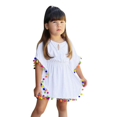 

Toddler Kids Baby Girls Summer Dress Swimwear Cover Up Summer Leopard Rainbow Tassel Beach Dress Pompom Poncho Rash Guards Swimsuits Bikini Cover Ups Baby Girl Clothes