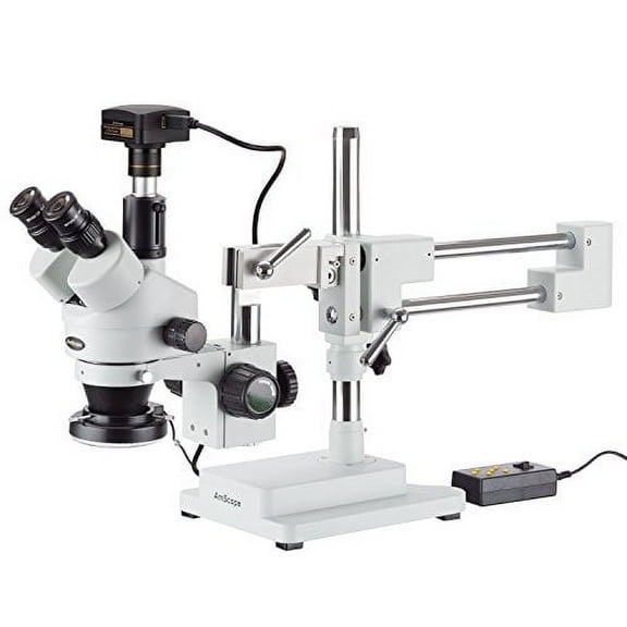 AmScope 3.5X-90X Trinocular Stereo Microscope with 4-Zone 144-LED Ring Light   18MP Camera