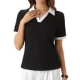 thumbnail image 1 of Inspire Chic Conjunto Camisa de Cuello en V para Mujer, Blusa Casual de Manga Corta de Verano, Talla XS, Negra, 1 of 6