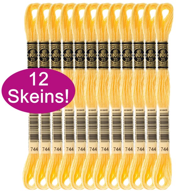 DMC Embroidery Floss Pale Yellow 117744, 6 Strand Cotton Thread 8.7 Yds (12 Pack)