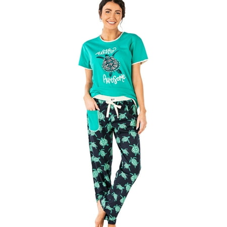 

Lazy One Women s Pajama Set Short Sleeves with Cute Prints Relaxed Fit Turtlely Awesome