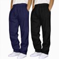 thumbnail image 2 of NOLDARES 2 Pack Men's Sweatpants Lightweight Wide Leg Open Bottom Baggy Pants Gym Drawstring Lounge Joggers with Pocket,Navy,XL, 2 of 4