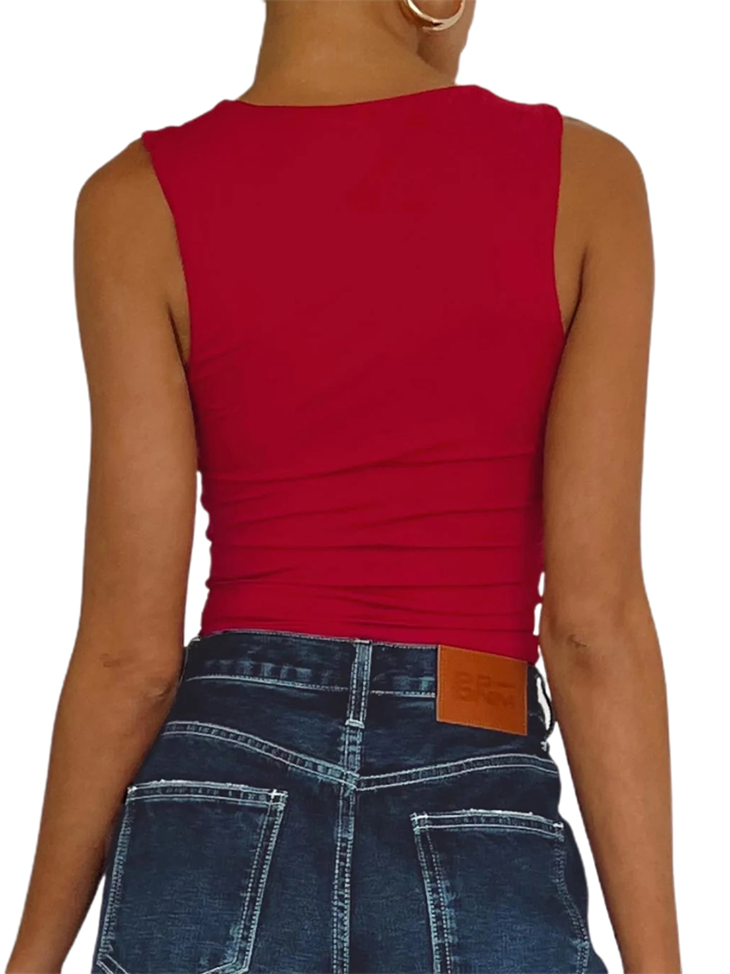 NEW Womens Red Slinky Square Neck Sleeveless Crop Top Size 8 10
