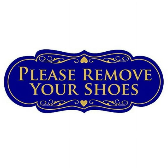 Designer PLEASE REMOVE YOUR SHOES Thank You Sign - Blue / Gold Small