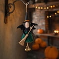 thumbnail image 5 of XIA0LE Halloween Small Witch Decor Halloween Tree Decoration Hanging Witch Doll Broomstick With Bells Ornaments For Porch, Party Decor (Green), 5 of 7