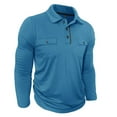 thumbnail image 5 of MIXUE Polo Shirts For Men Summer Solid Color Lapel Button Down Long Sleeve With Pockets Slim Fit Casual Activewear,Blue,M, 5 of 7