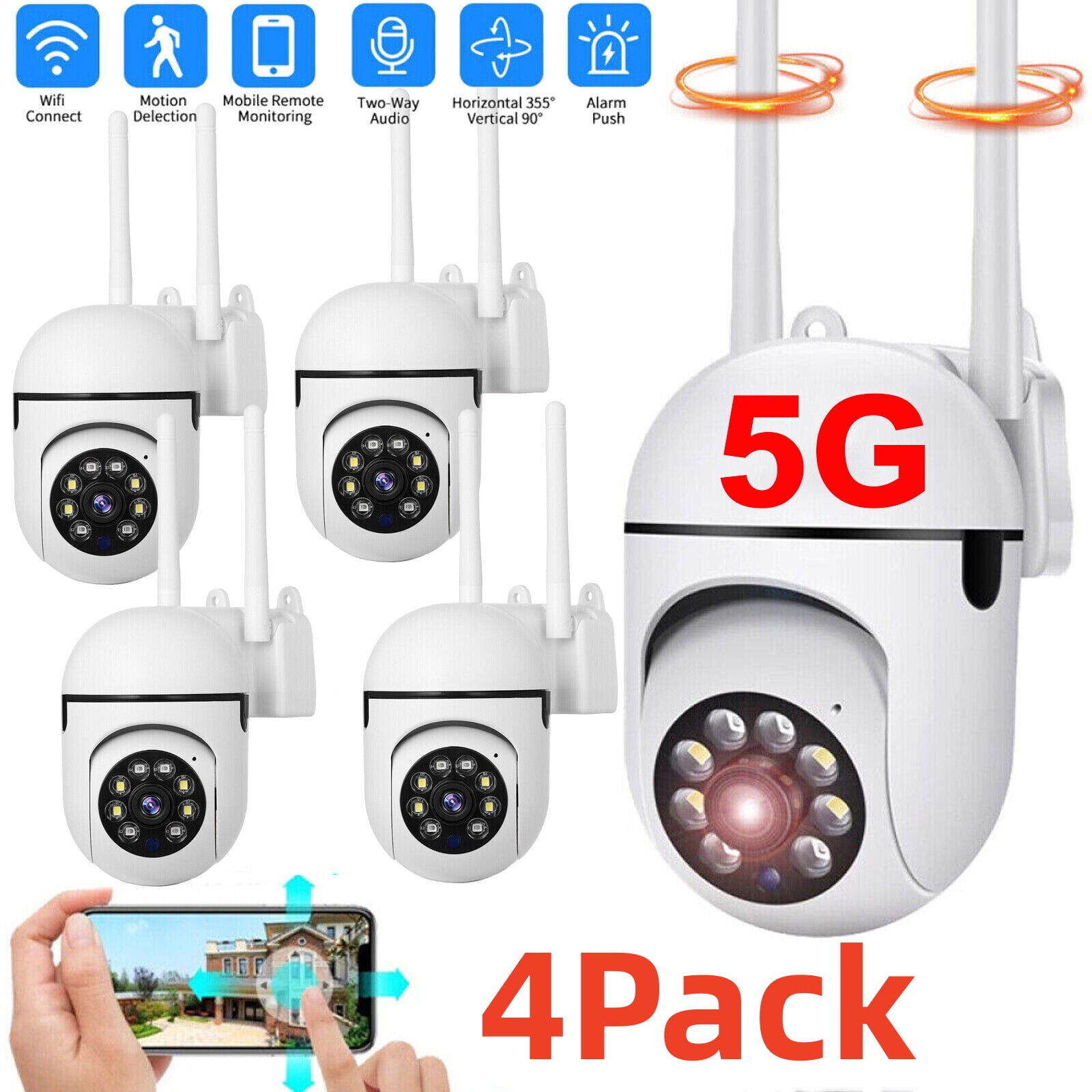 4Pack Security Camera Outdoor, 2.4GHz & 5GHz WiFi Home Security Cameras