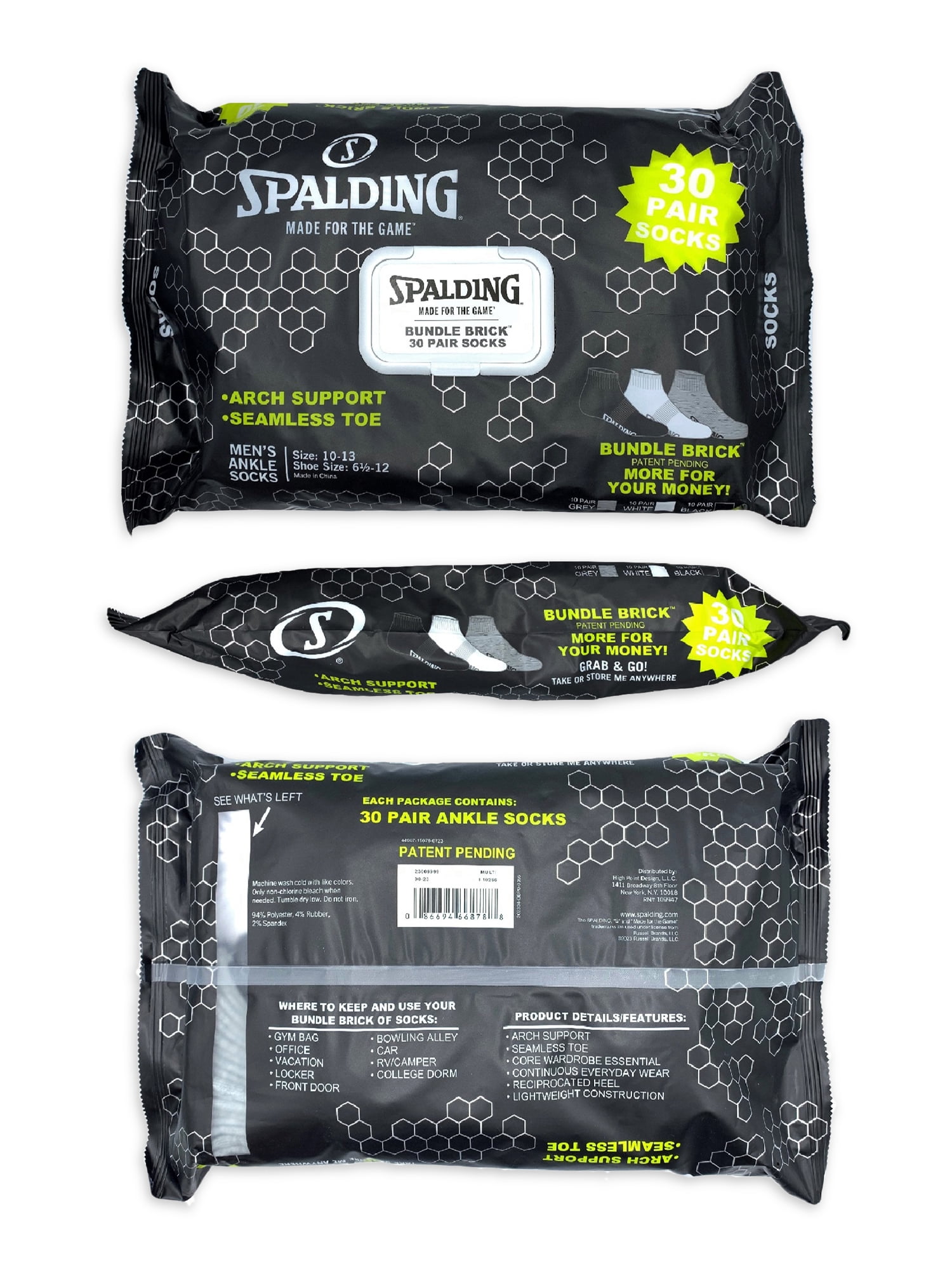 Spalding Men's Ankle Socks, 30-Pack, Sizes 6.5-12