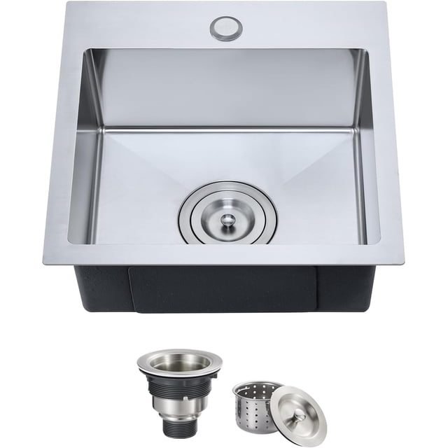 in. Drop in Kitchen Sink Stainless Steel with Holes Single Bowl Sink for Kitchen Handmade Modern Sink Top Mount Drain Included Brushed