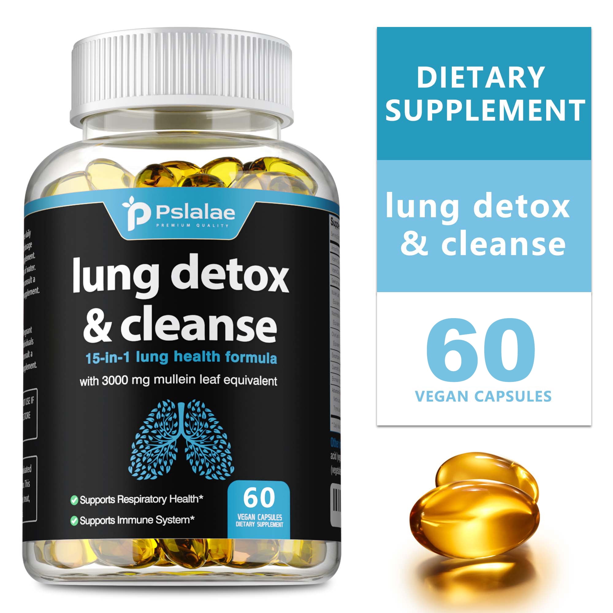 Lung Detox & Cleanse - with Mullein Leaves, Quercetin - Cleanses The Lungs, Supports Respiratory Health, and Boosts Immunity - 60 Capsules
