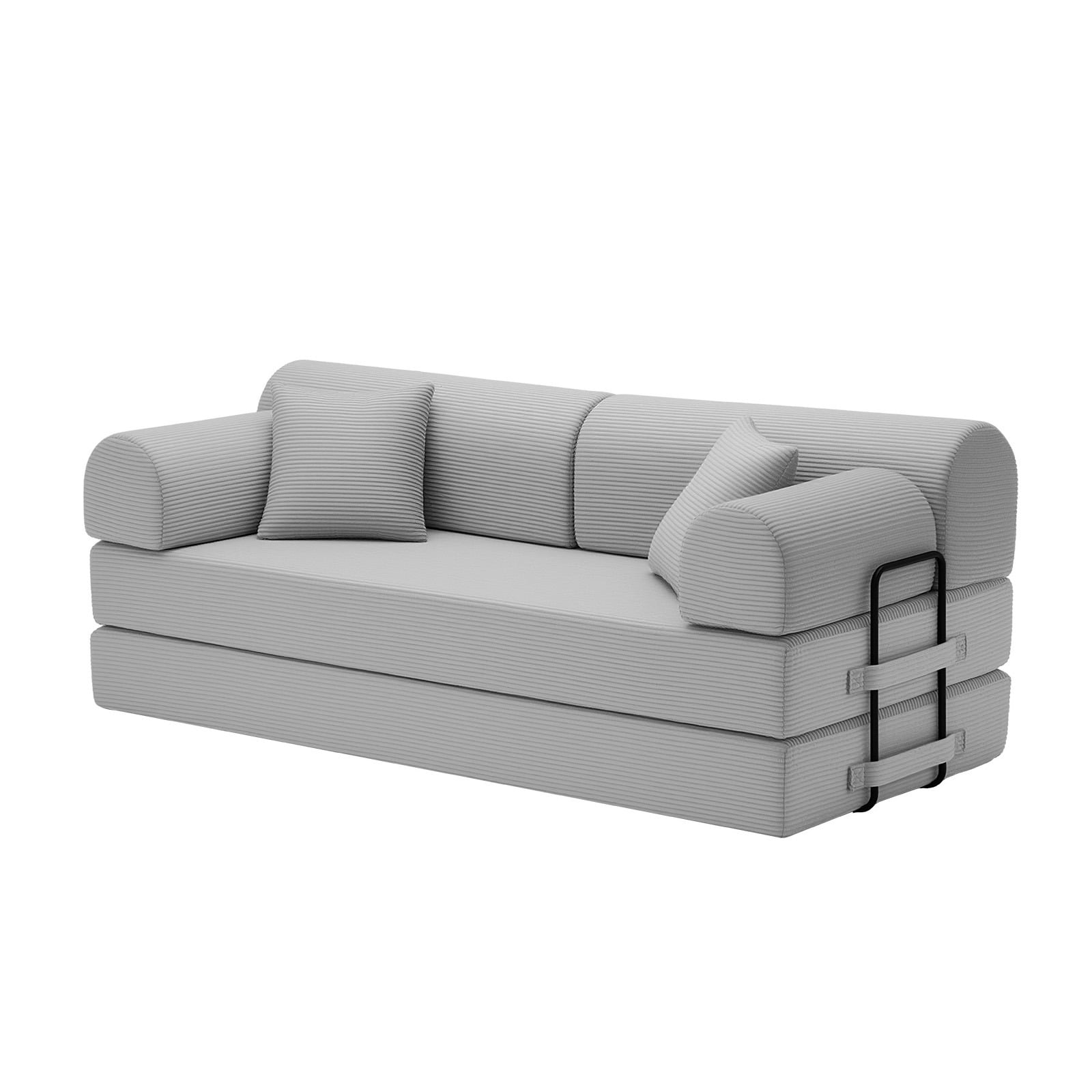 Hommoo Modern Convertible Sleeper Sofa Couch Bed, Compressed Corduroy Fabric Floor Sofa Couch with Fixed-Shape Frame, Light Gray
