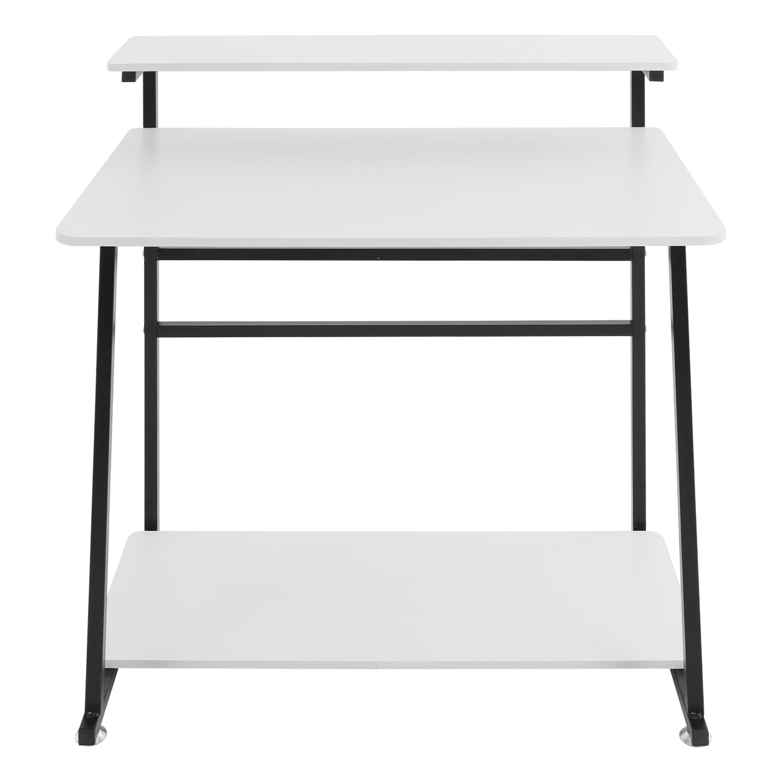 Free Standing Home Office Desk, Rolling 3-Tier Computer Desk (Black+ White)