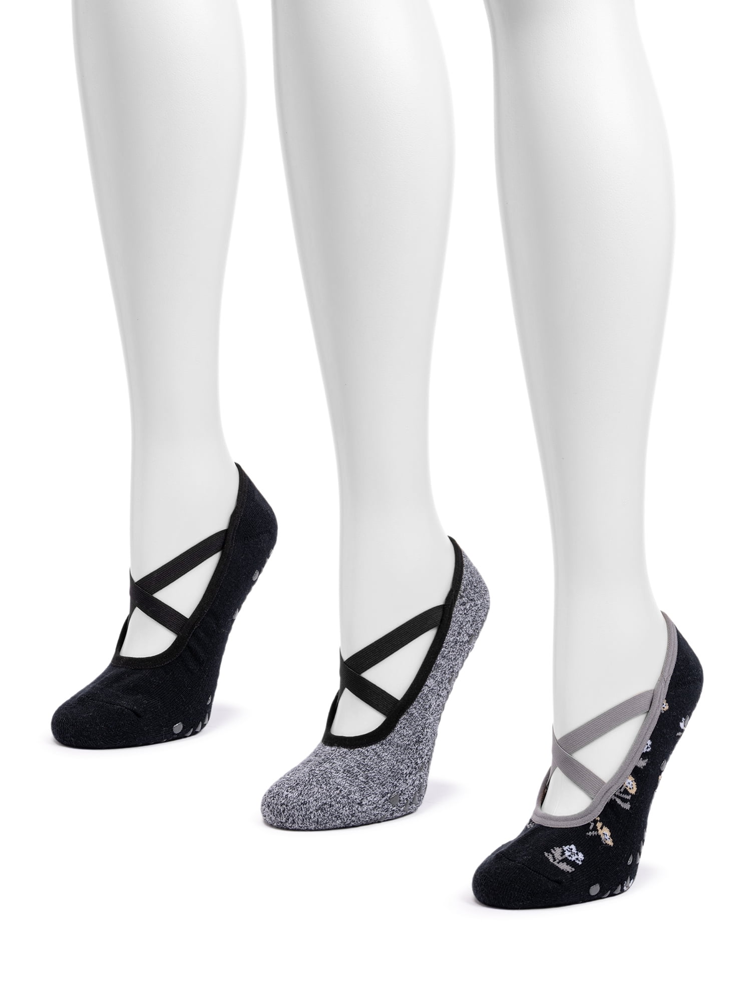 MUK LUKS Women's Pilates Ballerina Cotton Low-Cut Socks, 3-Pack, Shoe Sizes 6-10