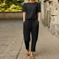 thumbnail image 2 of Caywon Women Fashion Round Neck Short Sleeve Top and Pants Casual Suit Set Comfortable Daywear Matching Outfit Black XXL, 2 of 5
