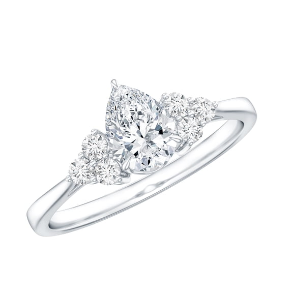 Rosec Jewels Certified 5x7 MM Lab Grown Diamond Pear Engagement Ring, EF-VS Quality, 925 Sterling Silver, US 4.00